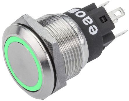 82-5151.1134, EAO Single Pole Double Throw (SPDT) Momentary Green LED Push Button Switch, IK10, IP65, IP67, 19 (Dia.)mm, Panel Mount,, Кнопочный переключатель