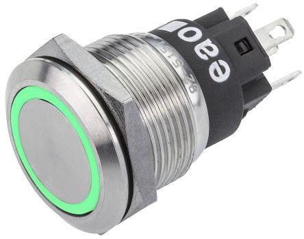 82-5153.1133, EAO Single Pole Double Throw (SPDT) Momentary Green LED Push Button Switch, IK10, IP65, IP67, 19 (Dia.)mm, Panel Mount,, Кнопочный переключатель