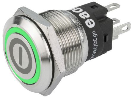 82-5151.1134.B001, EAO Single Pole Double Throw (SPDT) Momentary Green LED Push Button Switch, IK10, IP65, IP67, 19 (Dia.)mm, Panel Mount,, Кнопочный переключатель