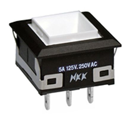 UB15KKW01N, NKK Switches Single Pole Double Throw (SPDT) Momentary Push Button Switch, 16.2 x 16.2mm, Snap-In, 30 V dc, 125 V ac,, Кнопочный переключатель