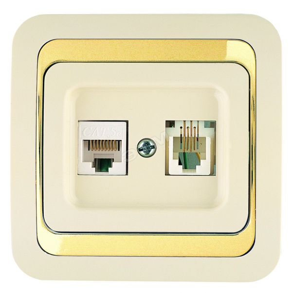 Mimoza Розетка САТ5e + TF евро бежевая/золото
