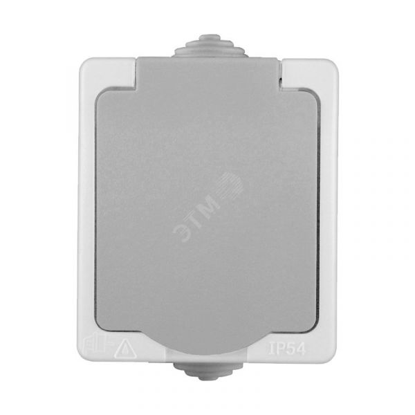 Аллегро Розетка с заземлением с защитными шторками с крышкой IP-54 серый