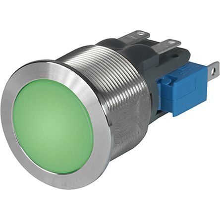 1241.8449, Schurter Single Pole Double Throw (SPDT) Momentary Green LED Push Button Switch, IP40, IP65, IP67, 19.1 (Dia.)mm, Panel, Кнопочный переключатель