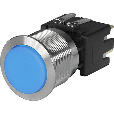 3-101-040, Schurter Double Pole Double Throw (DPDT) Latching Blue LED Push Button Switch, IP40, IP64, 22.1 (Dia.)mm, Panel Mount,, Кнопочный переключатель