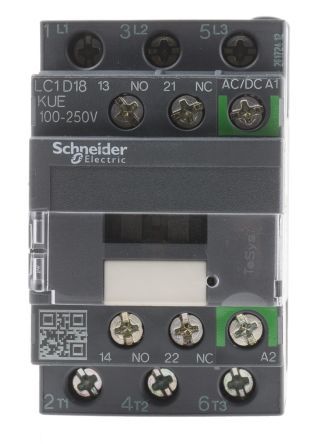 LC1D18KUE, Schneider Electric 3 Pole Contactor - 18 A, 230 V ac Coil, TeSys D Green, 3NO, 7.5 kW, Контактор