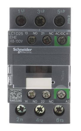 LC1D25EHE, Schneider Electric 3 Pole Contactor - 25 A, 110 V ac/dc Coil, TeSys D Green, 3NO, 11 kW, Контактор