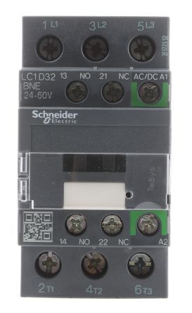 LC1D32BNE, Schneider Electric 3 Pole Contactor - 32 A, 24 V ac/dc Coil, TeSys D Green, 3NO, 15 kW, Контактор