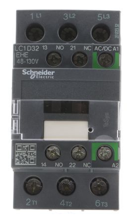 LC1D32EHE, Schneider Electric 3 Pole Contactor - 32 A, 110 V ac/dc Coil, TeSys D Green, 3NO, 15 kW, Контактор