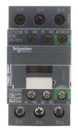 LC1D38EHE, Schneider Electric 3 Pole Contactor - 38 A, 110 V ac/dc Coil, TeSys D Green, 3NO, 18.5 kW, Контактор