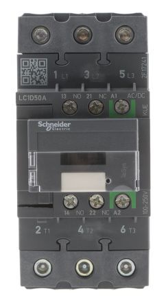 LC1D50AKUE, Schneider Electric 3 Pole Contactor - 50 A, 230 V ac Coil, TeSys D Green, 3NO, 22 kW, Контактор