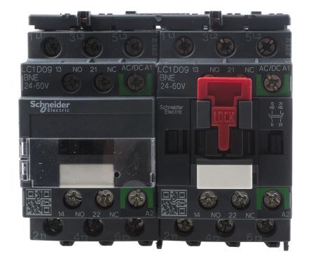 LC2D09BNE, Schneider Electric 3 Pole Reversing Reversing Contactor - 9 A, 24 V ac/dc Coil, TeSys D Green, 3NO, 5.5 kW, Контактор