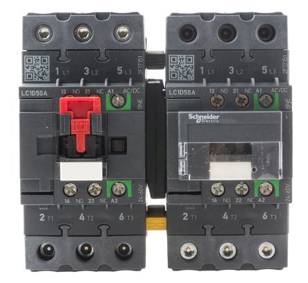 LC2D40ABNE, Schneider Electric 3 Pole Reversing Reversing Contactor - 40 A, 24 V ac/dc Coil, TeSys D Green, 3NO, 18.5 kW, Контактор