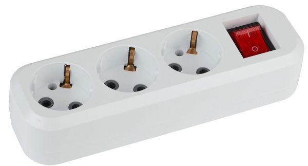 Колодка 3 гнезда, зазeмление, выключатель 10/40/1200 KX-3es