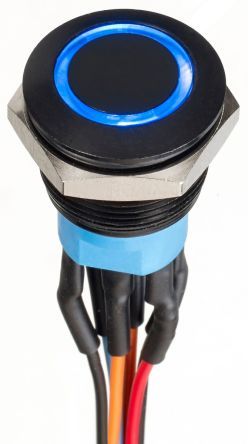 AV9112F1020870K, APEM Double Pole Double Throw (DPDT) Momentary Blue LED Push Button Switch, IP67, 19.2 (Dia.)mm, Panel Mount, 30V dc, Кнопочный переключатель