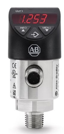 836P-D2NMGB36PA-D4, Allen Bradley Pressure Sensor for Gas, Liquid, Steam , 25bar Max Pressure Reading Analogue, PNP, Датчик давления