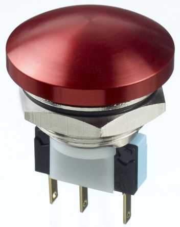 AV22PNA64, APEM Double Pole Double Throw (DPDT) Momentary Push Button Switch, IP65, 22.2 (Dia.)mm, Panel Mount, 250V ac, Кнопочный переключатель