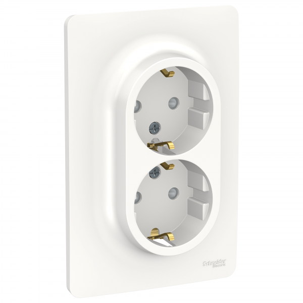 Розетка UNICA NEW двойная со шторками с заземлением винтовой зажим белый