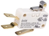 D45U-V3RA, ZF SPDT-NO/NC Short Roller Lever Microswitch, 16 A @ 250 V ac, Микропереключатель