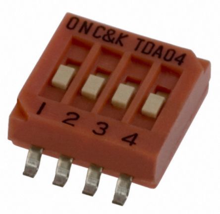 TDA04H0SB1R, C & K 4 Way Surface Mount DIP Switch SPST, Flush, Recessed, Slide Actuator, Переключатель