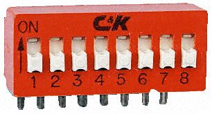 BD08AV, C & K 8 Way Through Hole DIP Switch SPST, Переключатель