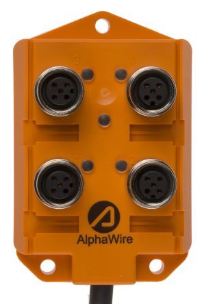 916-10M NC032, Alpha Wire Alpha Connect Series M12 Sensor/Actuator Box, 4 Port, 10m Cable Length