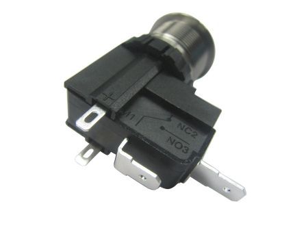 MW19-A0F0L124-A1TB, RS PRO Single Pole Single Throw (SPST) Momentary White LED Push Button Switch, IP67, 19.1 (Dia.)mm, Panel Mount, Power, Кнопочный переключатель