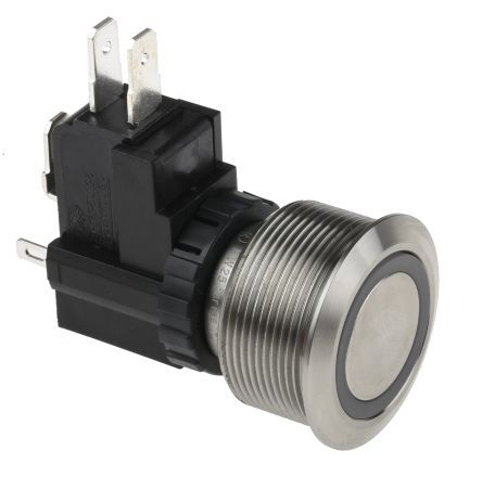 MW25-A0F0E124-A1ZB, RS PRO Single Pole Double Throw (SPDT) Momentary White LED Push Button Switch, IP67, 25.2 (Dia.)mm, Panel Mount, 250 /, Кнопочный переключатель