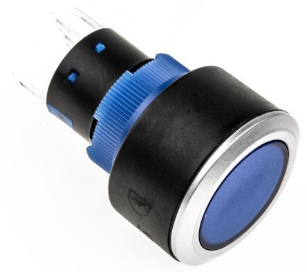 KPB22-8700-F10-7220-JQ, RS PRO Single Pole Double Throw (SPDT) Momentary Blue LED Push Button Switch, IP65, 22.2 (Dia.)mm, Panel Mount, 250V ac, Кнопочный переключатель