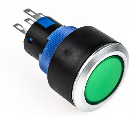 KPB22-8600-F11-624-JQ, RS PRO Single Pole Double Throw (SPDT) Green LED Push Button Switch, IP65, 22.2 (Dia.)mm, Panel Mount, 250V ac, Кнопочный переключатель