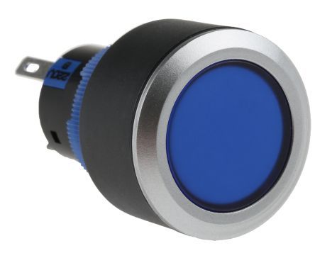 KPB22-8700-F11-7220-JQ, RS PRO Single Pole Double Throw (SPDT) Blue LED Push Button Switch, IP65, 22.2 (Dia.)mm, Panel Mount, 250V ac, Кнопочный переключатель