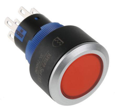 KPB22-8300-F20-3220-JQ, RS PRO Double Pole Double Throw (DPDT) Momentary Red LED Push Button Switch, IP65, 22.2 (Dia.)mm, Panel Mount, 250V ac, Кнопочный переключатель