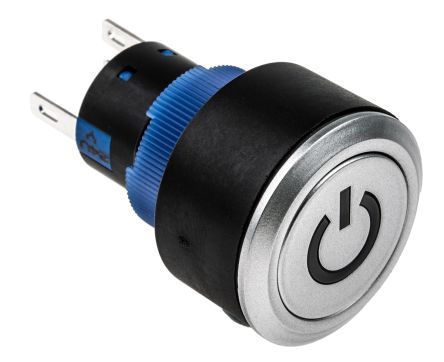 KPB22-88P1-F10-524-JQ, RS PRO Single Pole Double Throw (SPDT) Momentary Yellow LED Push Button Switch, IP65, 22.2 (Dia.)mm, Panel Mount, Power, Кнопочный переключатель