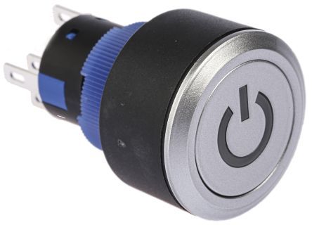 KPB22-88P1-F10-5220-JQ, RS PRO Single Pole Double Throw (SPDT) Momentary Yellow LED Push Button Switch, IP65, 22.2 (Dia.)mm, Panel Mount, Power, Кнопочный переключатель