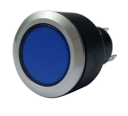 KPB22-8700-F10-724-JQ, RS PRO Single Pole Double Throw (SPDT) Momentary Blue LED Push Button Switch, IP65, 22.2 (Dia.)mm, Panel Mount, 250V ac, Кнопочный переключатель