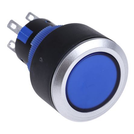 KPB22-8700-F21-7220-JQ, RS PRO Double Pole Double Throw (DPDT) Blue LED Push Button Switch, IP65, 22.2 (Dia.)mm, Panel Mount, 250V ac, Кнопочный переключатель