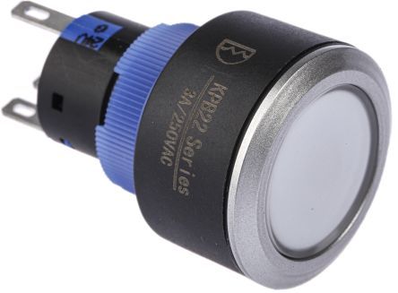 KPB22-8000-F11-7220-JQ, RS PRO Single Pole Double Throw (SPDT) Blue LED Push Button Switch, IP65, 22.2 (Dia.)mm, Panel Mount, 250V ac, Кнопочный переключатель