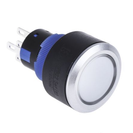 KPB22-8000-F20-124-JQ, RS PRO Double Pole Double Throw (DPDT) Momentary White LED Push Button Switch, IP65, 22.2 (Dia.)mm, Panel Mount, 250V ac, Кнопочный переключатель