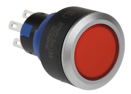 KPB22-8300-F10-3220-JQ, RS PRO Single Pole Double Throw (SPDT) Momentary Red LED Push Button Switch, IP65, 22.2 (Dia.)mm, Panel Mount, 250V ac, Кнопочный переключатель