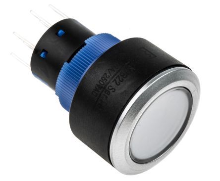 KPB22-8000-F21-724-JQ, RS PRO 2NO/2NC Blue LED Push Button Switch, IP65, 22.2 (Dia.)mm, Panel Mount, 250V ac, Кнопочный переключатель