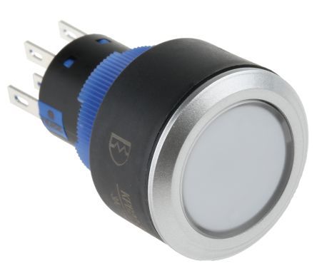 KPB22-8000-F21-7220-JQ, RS PRO Double Pole Double Throw (DPDT) Blue LED Push Button Switch, IP65, 22.2 (Dia.)mm, Panel Mount, 250V ac, Кнопочный переключатель