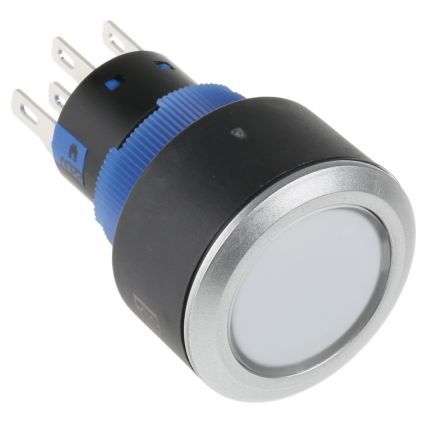 KPB22-8000-F21-1220-JQ, RS PRO Double Pole Double Throw (DPDT) White LED Push Button Switch, IP65, 22.2 (Dia.)mm, Panel Mount, 250V ac, Кнопочный переключатель