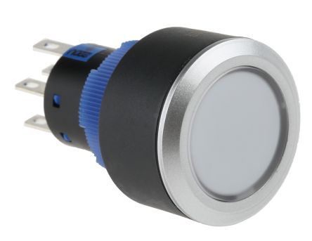 KPB22-8000-F20-6220-JQ, RS PRO Double Pole Double Throw (DPDT) Momentary Green LED Push Button Switch, IP65, 22.2 (Dia.)mm, Panel Mount, 250V ac, Кнопочный переключатель