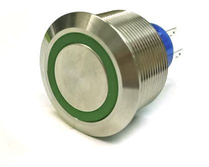 MPB25-A0F11E2-624-JQ, RS PRO Single Pole Double Throw (SPDT) Green LED Push Button Switch, IP67, 25.2 (Dia.)mm, Panel Mount, 250V ac, Кнопочный переключатель