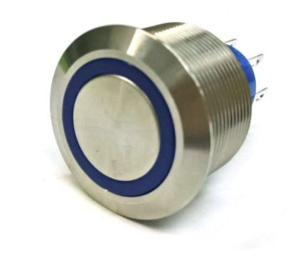 MPB25-A0F10E2-724-JQ, RS PRO Single Pole Double Throw (SPDT) Momentary Blue LED Push Button Switch, IP67, 25.2 (Dia.)mm, Panel Mount, 250V ac, Кнопочный переключатель