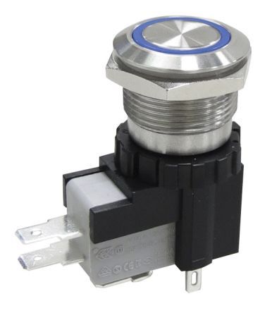 MW19-A0F0000-A1DB, RS PRO Single Pole Single Throw (SPST) Momentary Push Button Switch, IP67, 19.1 (Dia.)mm, Panel Mount, 250 / 125V ac, Кнопочный переключатель