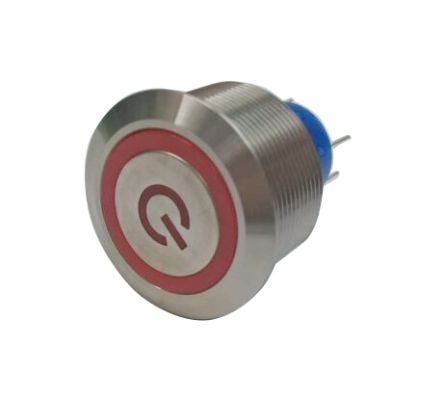 MPB25-D0F10E3-324-JQ, RS PRO Single Pole Double Throw (SPDT) Momentary Red LED Push Button Switch, IP67, 25.2 (Dia.)mm, Panel Mount, Power, Кнопочный переключатель