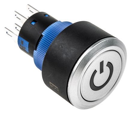 KPB22-88P1-F20-324-JQ, RS PRO Double Pole Double Throw (DPDT) Momentary Red LED Push Button Switch, IP65, 22.2 (Dia.)mm, Panel Mount, Power, Кнопочный переключатель