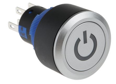 KPB22-88P1-F20-124-JQ, RS PRO Double Pole Double Throw (DPDT) Momentary White LED Push Button Switch, IP65, 22.2 (Dia.)mm, Panel Mount, Power, Кнопочный переключатель