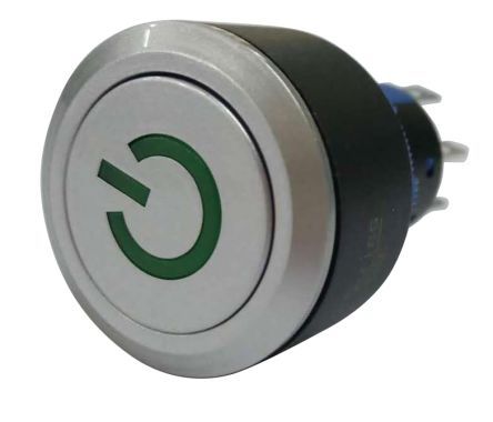 KPB22-88P6-F20-6220-JQ, RS PRO Double Pole Double Throw (DPDT) Momentary Green LED Push Button Switch, IP65, 22.2 (Dia.)mm, Panel Mount, Power, Кнопочный переключатель