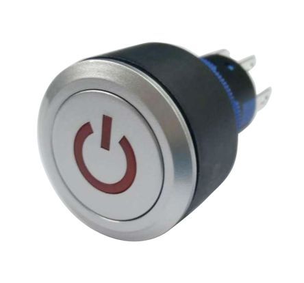 KPB22-88P3-F20-324-JQ, RS PRO Double Pole Double Throw (DPDT) Momentary Red LED Push Button Switch, IP65, 22.2 (Dia.)mm, Panel Mount, Power, Кнопочный переключатель